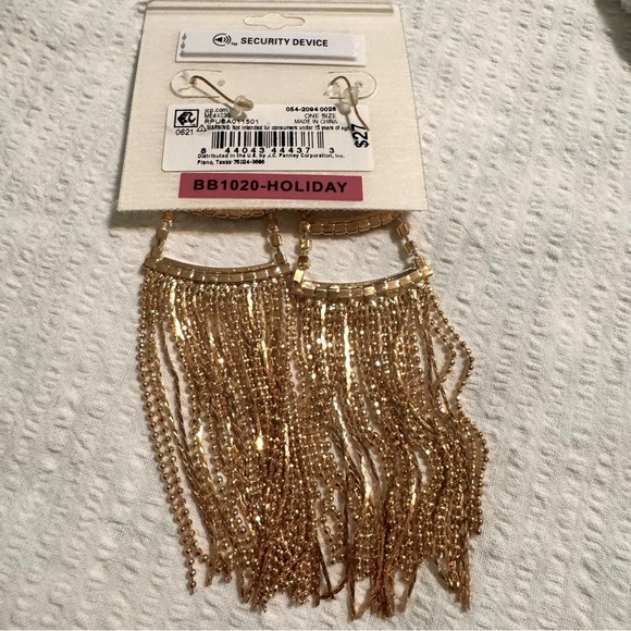 Bisou Bar NWT gold shoulder duster,rhinestone, gold fringe,face framing,elegant - Picture 3 of 3